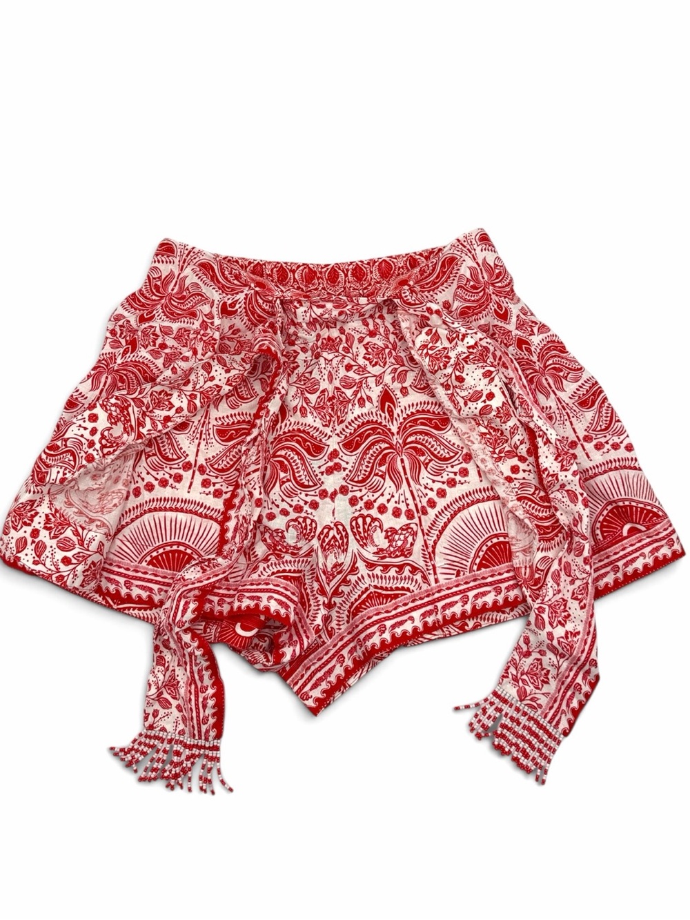 NWT Farm Rio River Ride Red Tie-Waist Linen Blend Shorts Beaded Fringe Size S - Picture 2 of 16